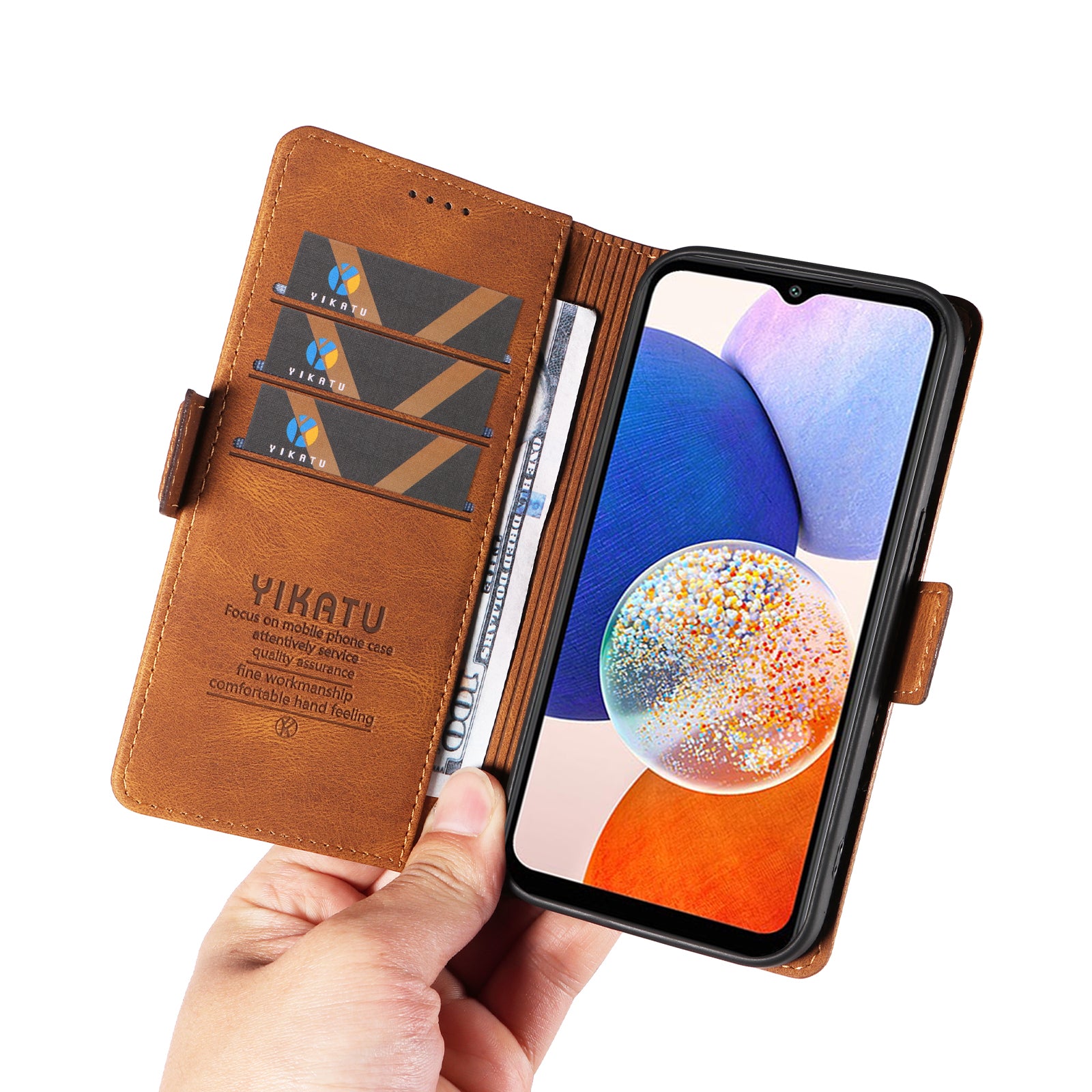 YIKATU YK-005 til Samsung Galaxy A14 5G mobiltelefoncover PU læder pungholder med skin-touch telefoncover YIKATU YK-005 til Samsung Galaxy A14 5G mobiltelefoncover PU læder pungholder med skin-touch telefoncover